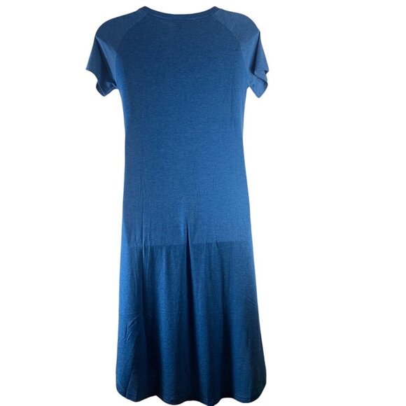 Medium T Shirt Dress V Neck Short Sleeved Heathered Blue Pockets - Picture 2 of 5